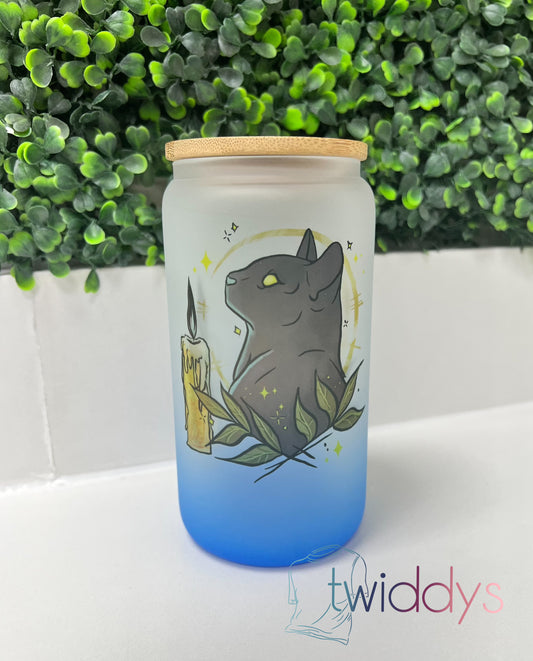 Black Cat And Candle 16oz Glass Can