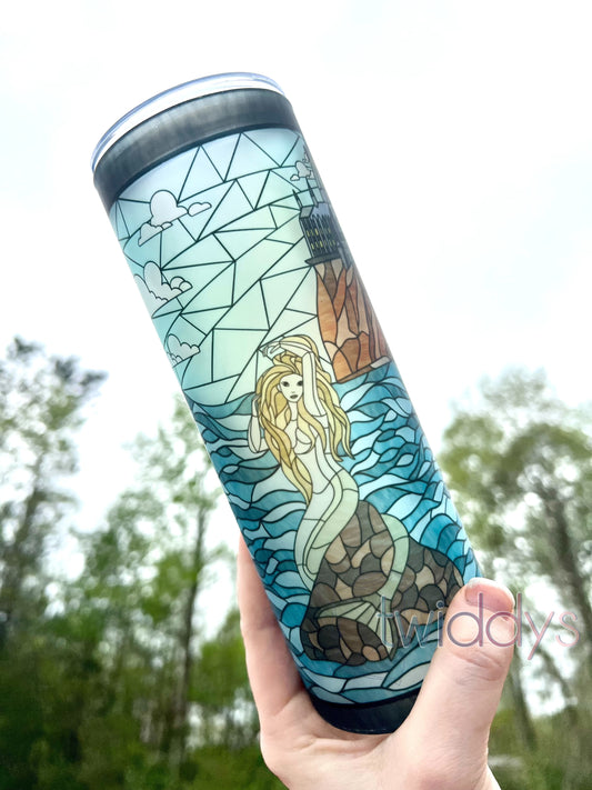Mermaid Stained Glass 25oz Glass Tumbler